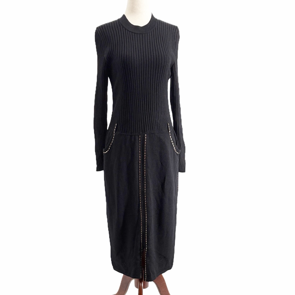 St. John Collection By Marie Gray Vintage Black Beaded Knit Midi Dress - Size 8